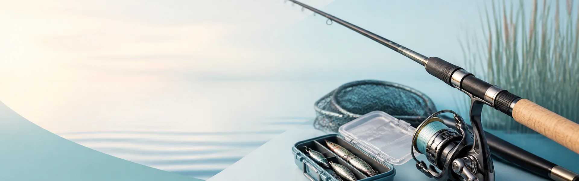Canna da pesca, mulinello e accessori sul lago