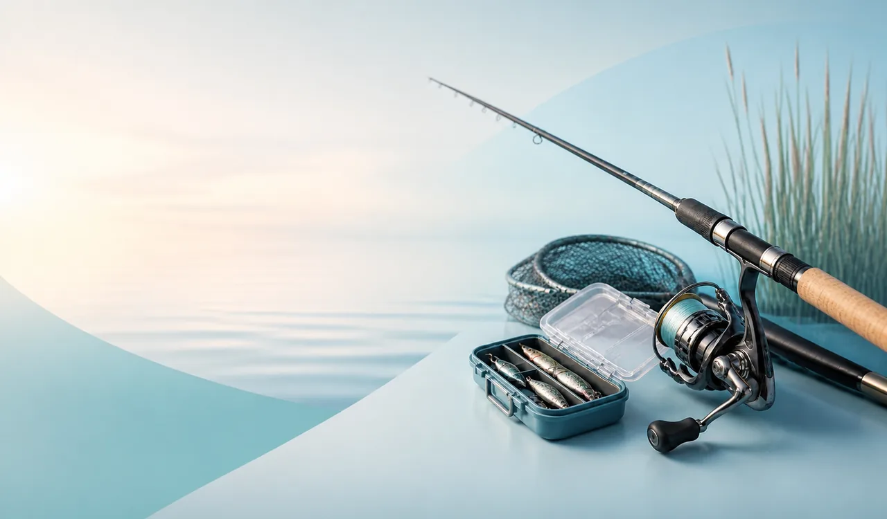 Canna da pesca, mulinello e accessori sul lago